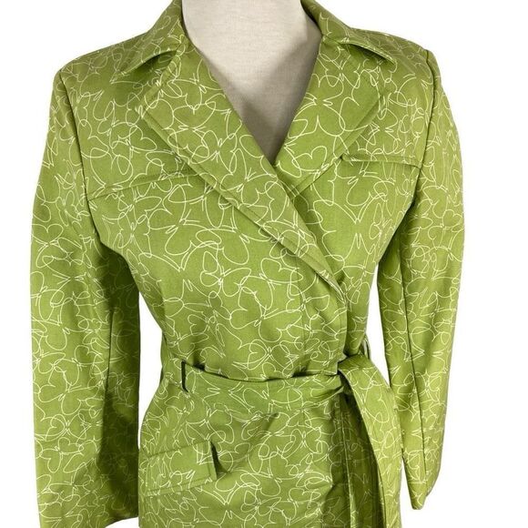 Liz Claiborne 8P Green Butterfly Trench Coat Cottagecore Fairycore Y2K does 70s - Picture 8 of 9